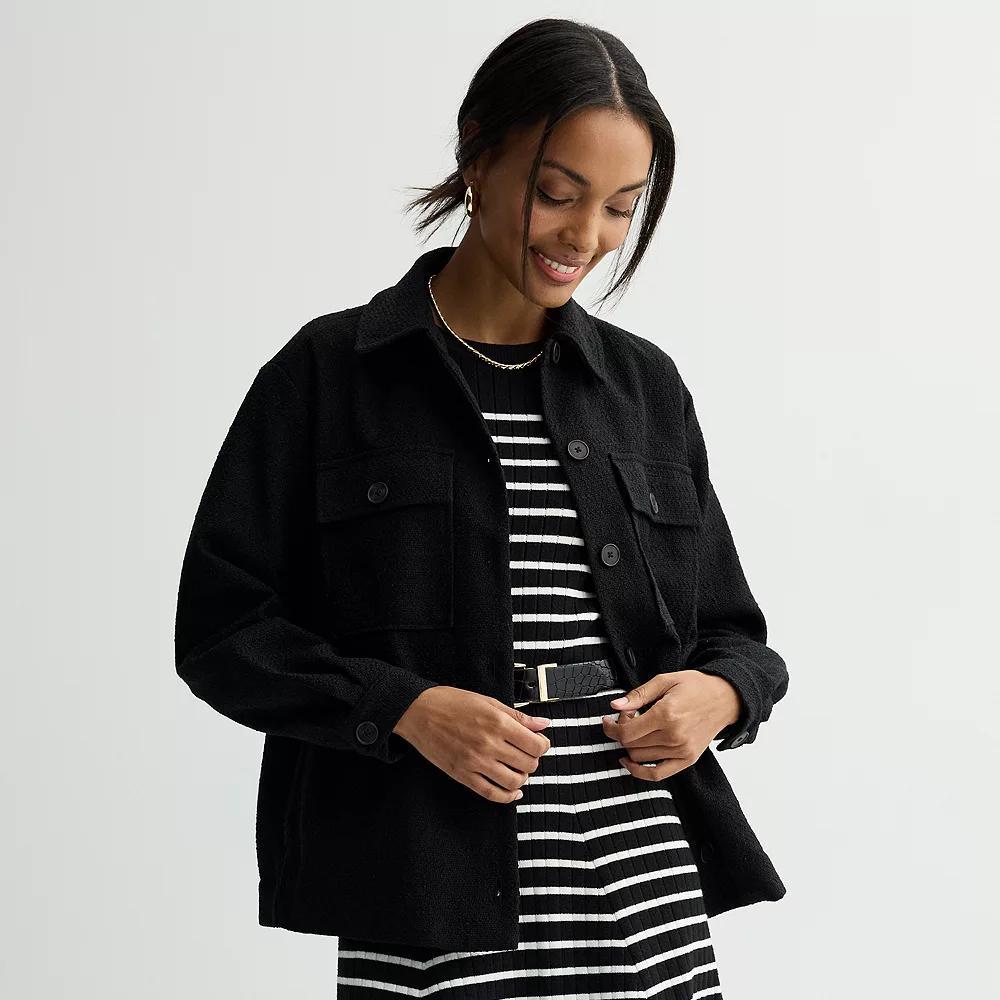 Women's Nine West Button-Front Shacket, Size: Large, Mineral Black Product Image