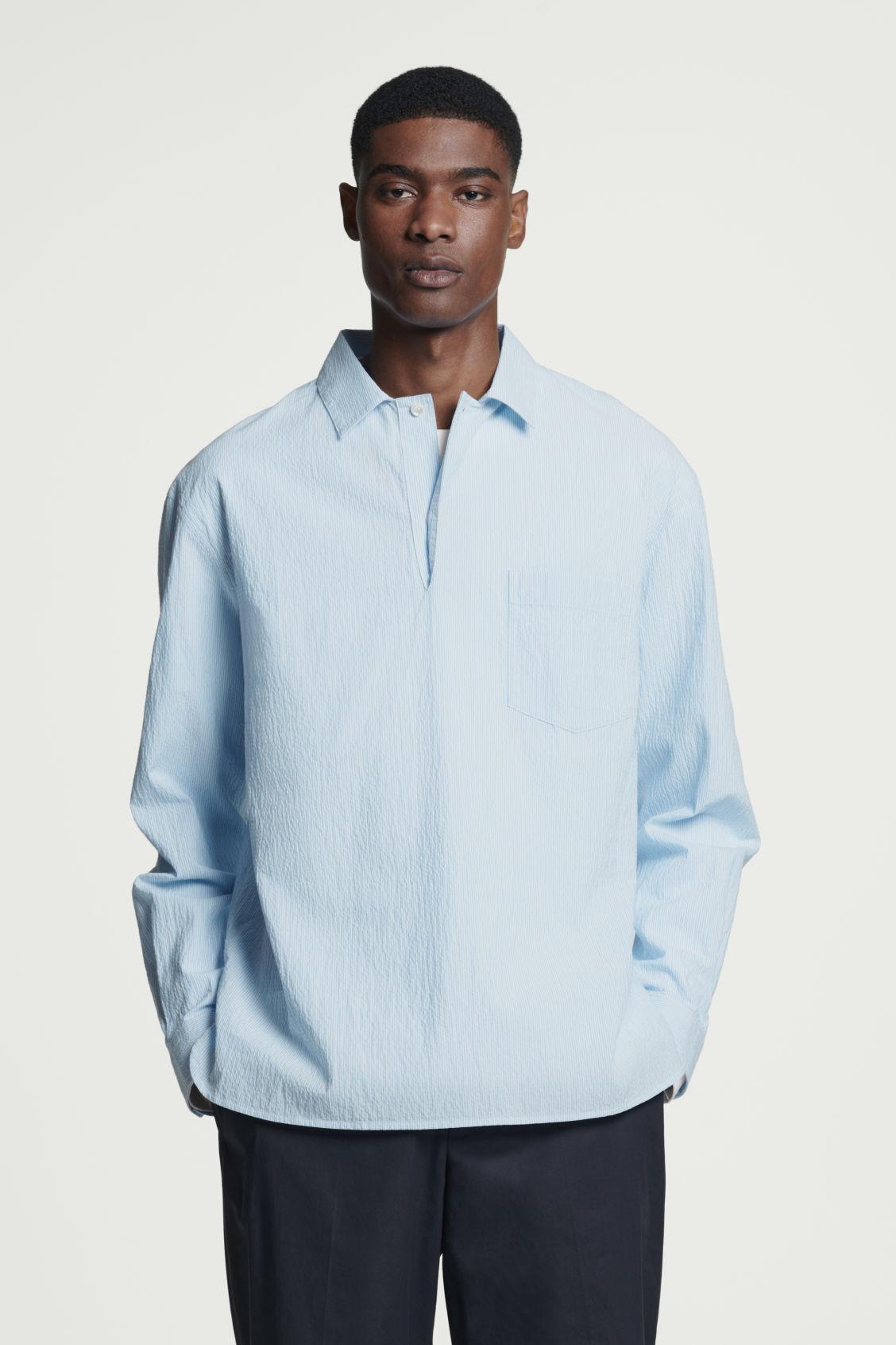 COTTON-SEERSUCKER POPOVER SHIRT Product Image