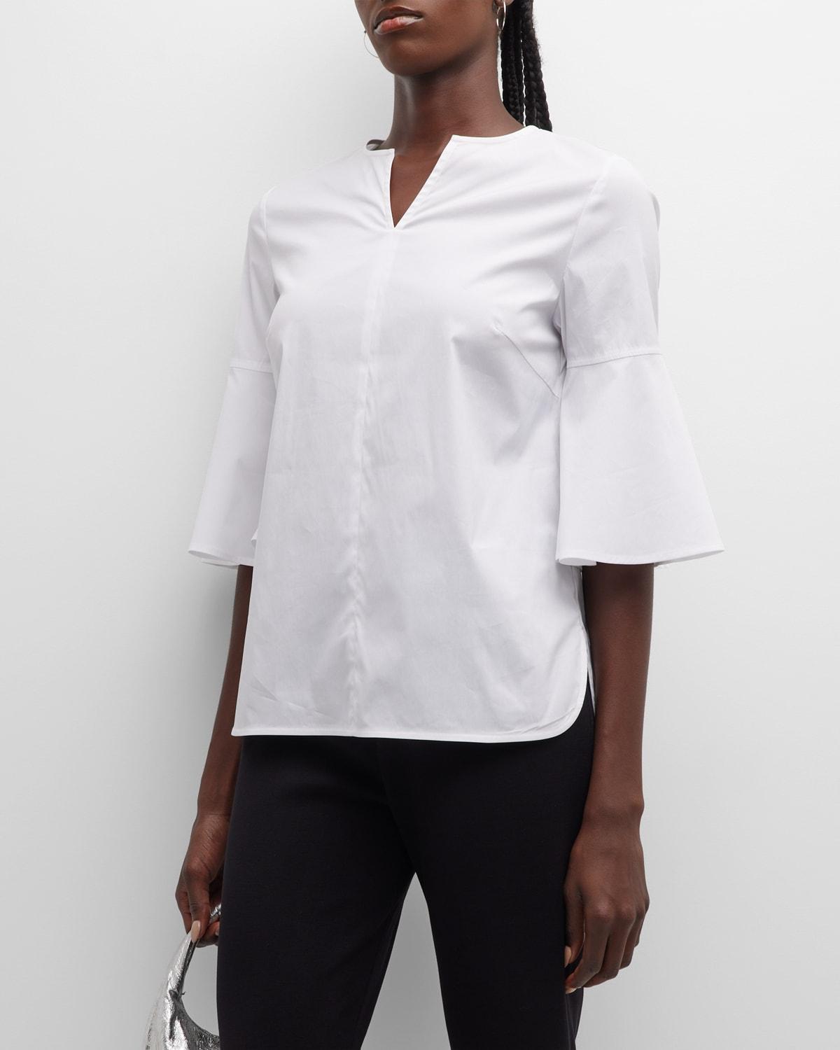 Womens Poplin Flare-Sleeve Blouse Product Image