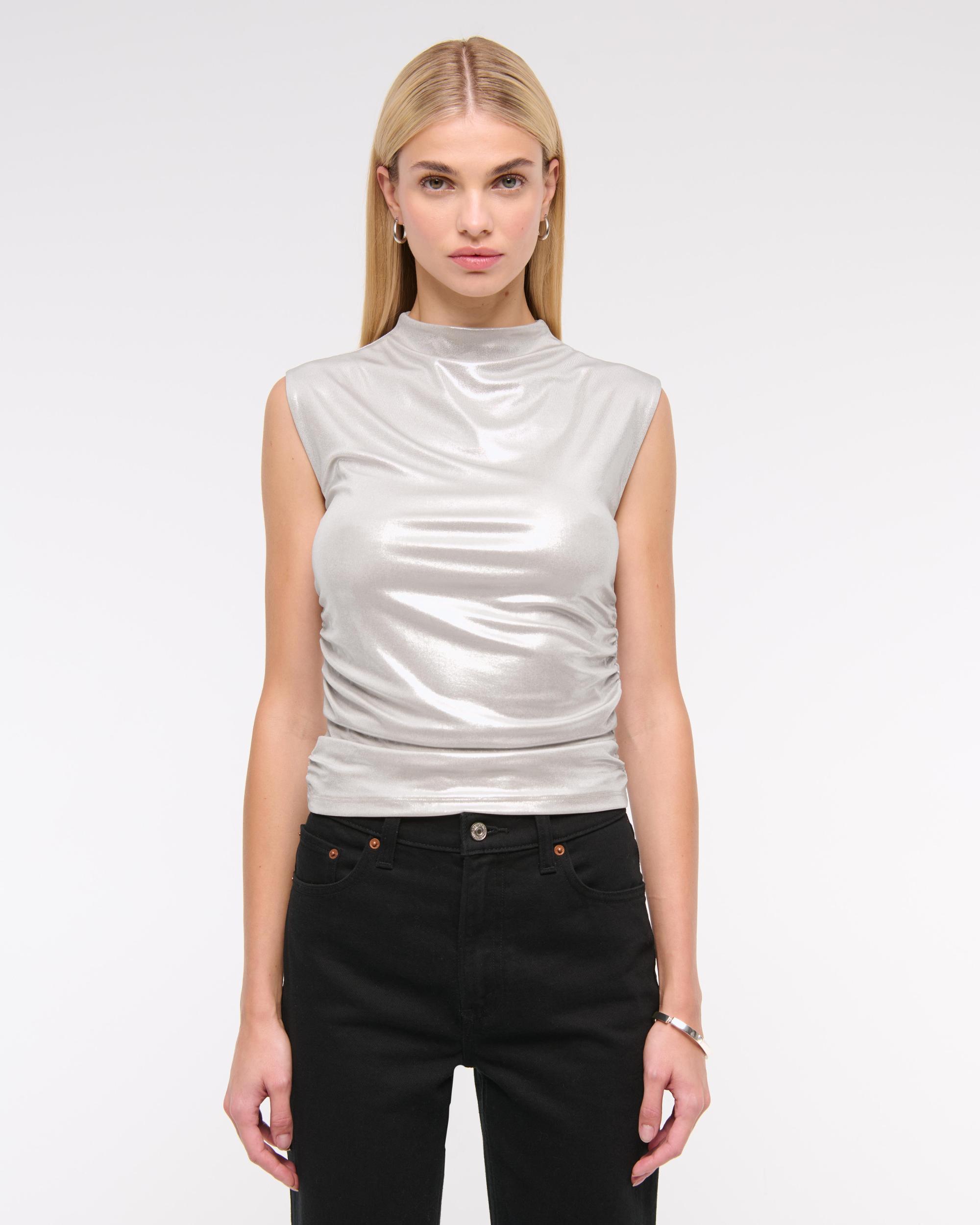 Long-Sleeve Grown-On Mockneck Top Product Image