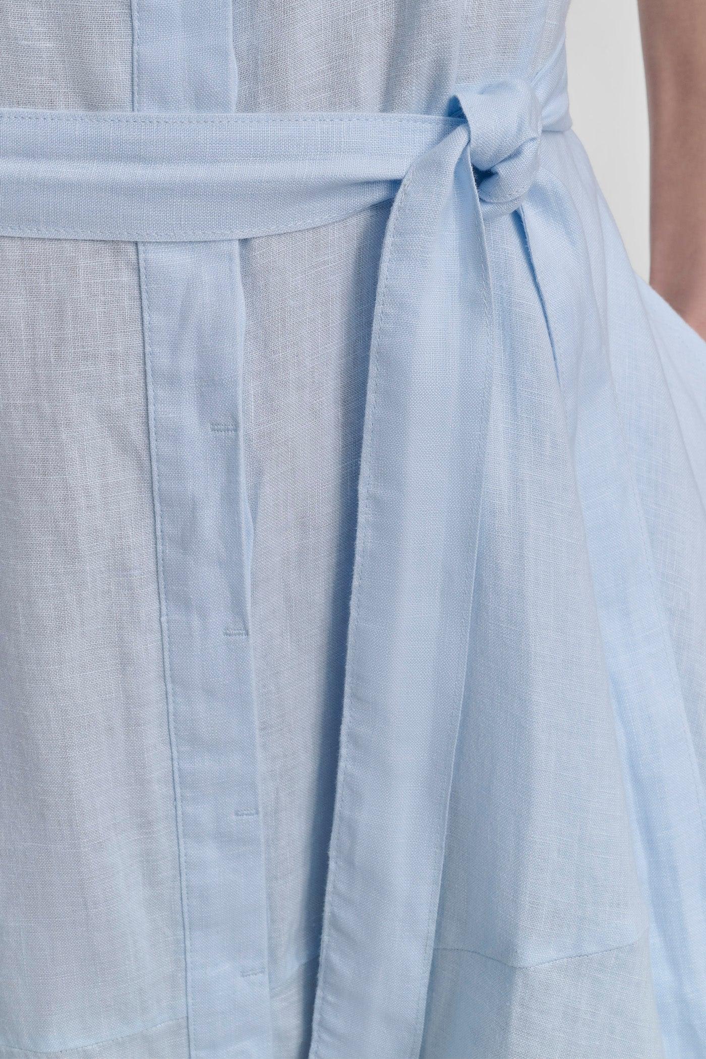SHORT SLEEVE LINEN WRAP DRESS Product Image