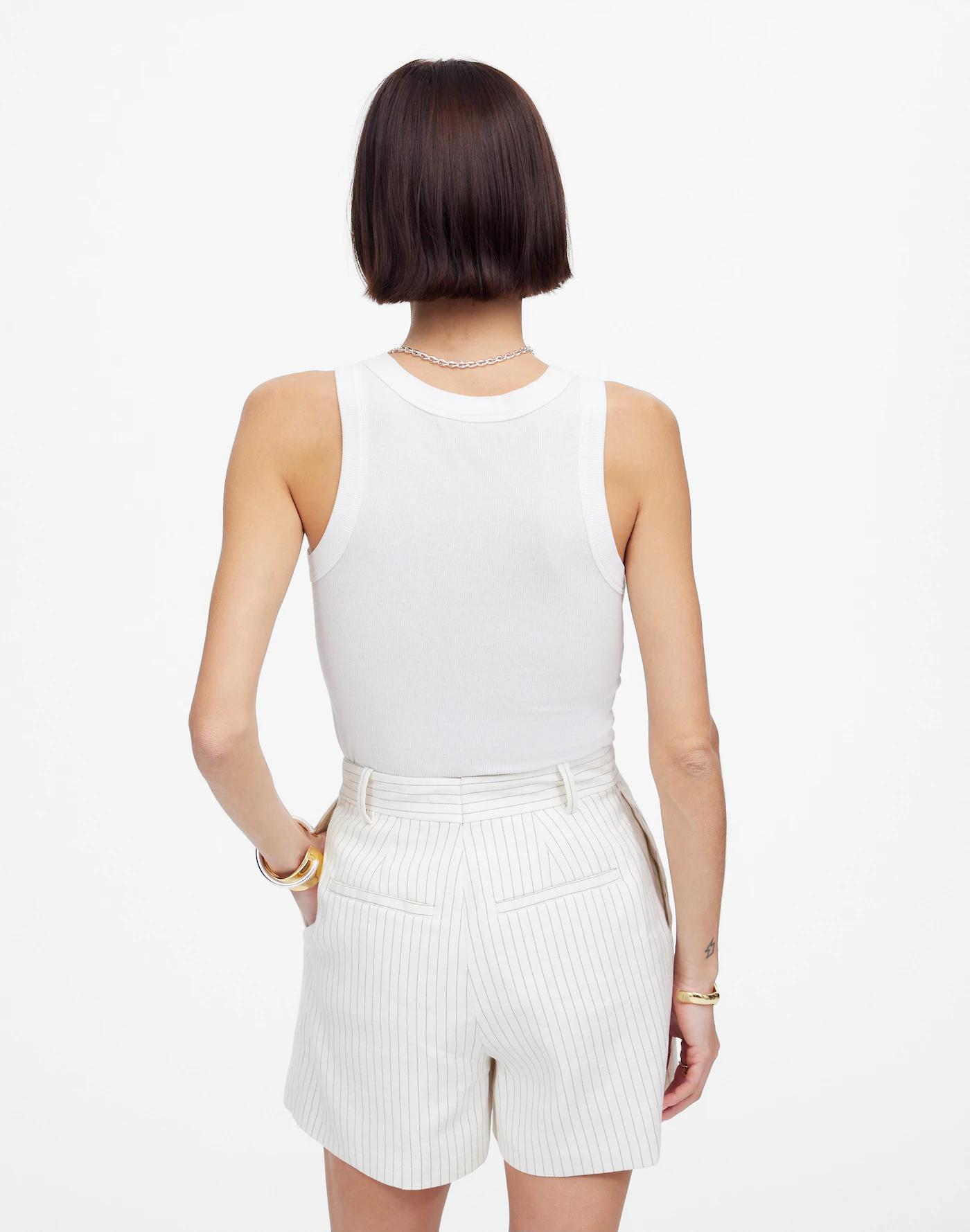 Pleated Trouser Shorts in Pinstripe Linen Blend Product Image