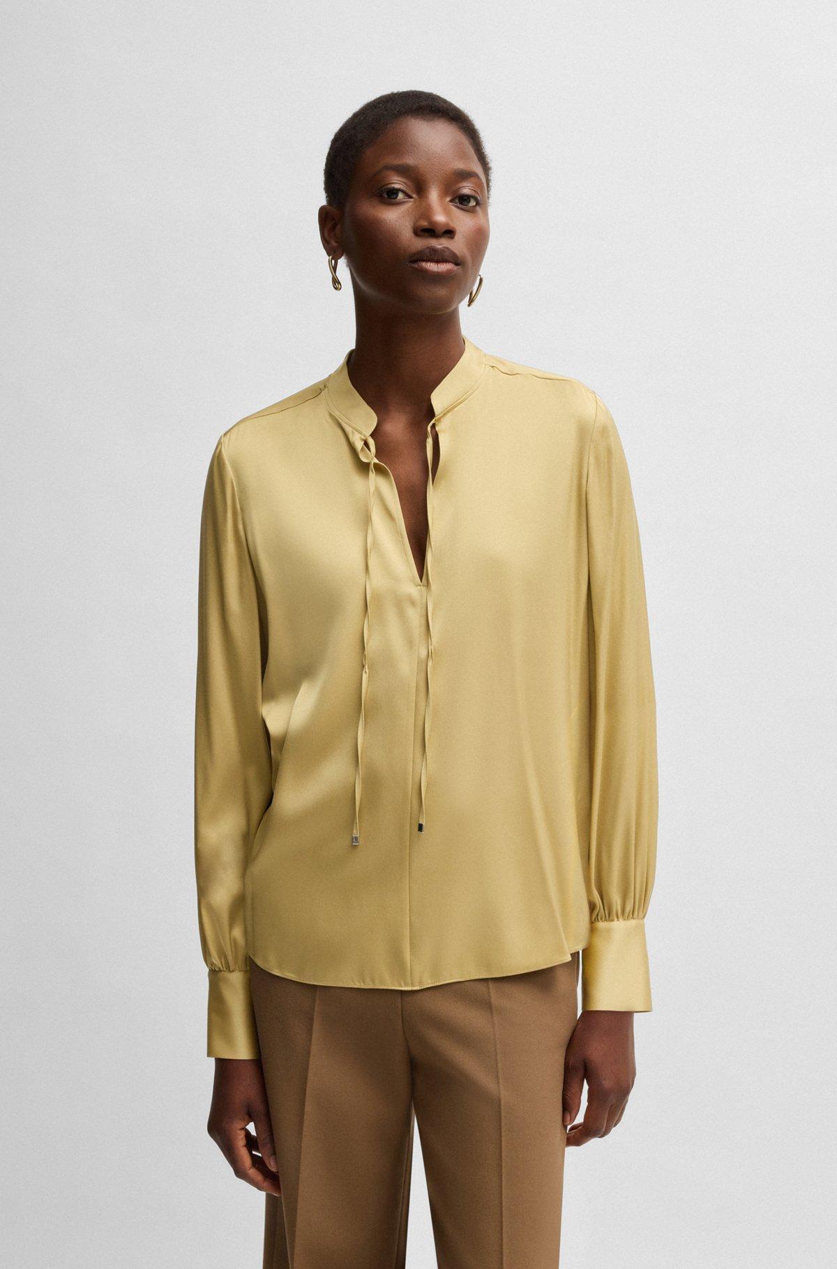 Relaxed-fit blouse in stretch silk with keyhole neckline Product Image