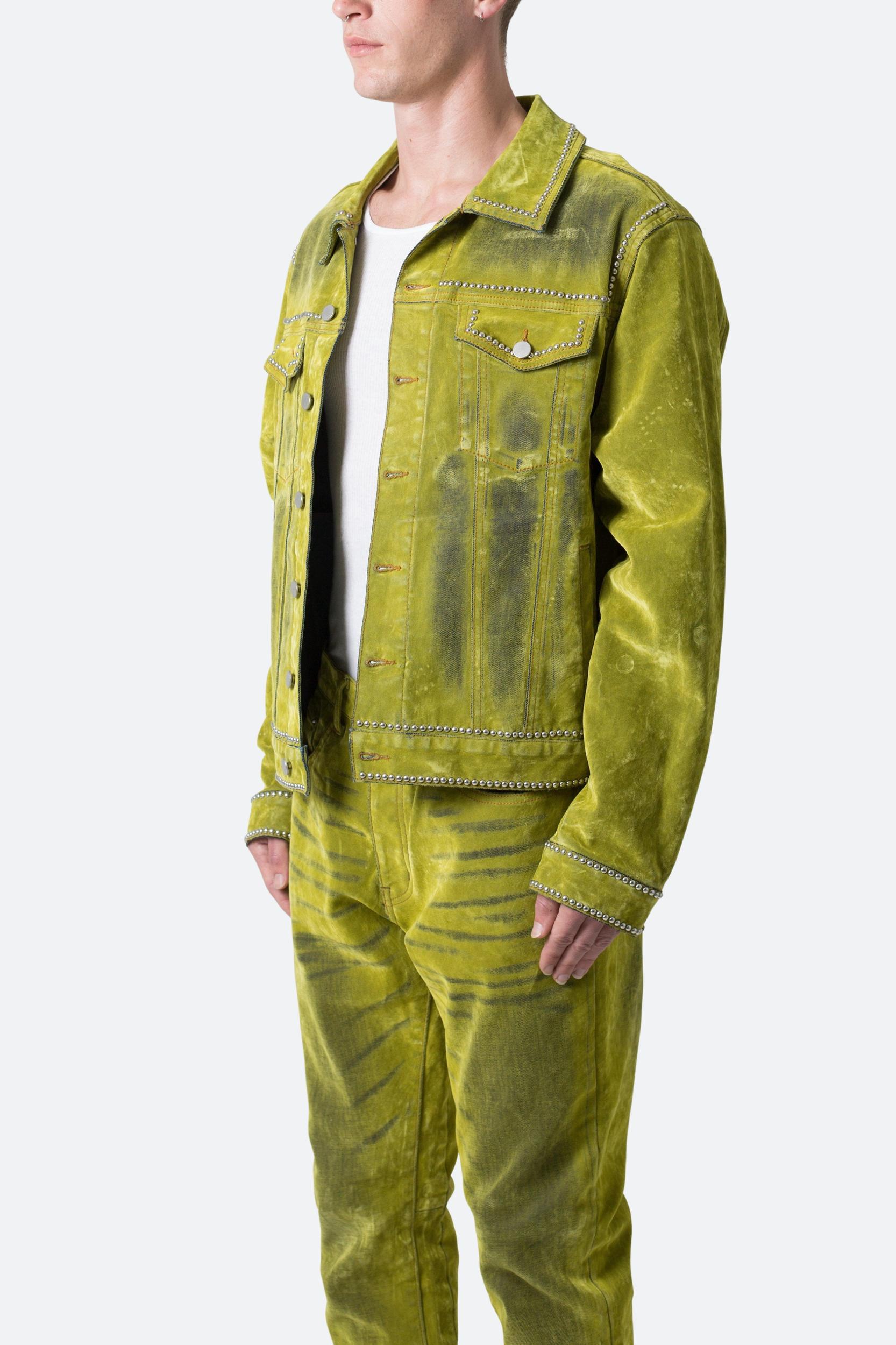 Studded Suede Denim Jacket - Green Product Image