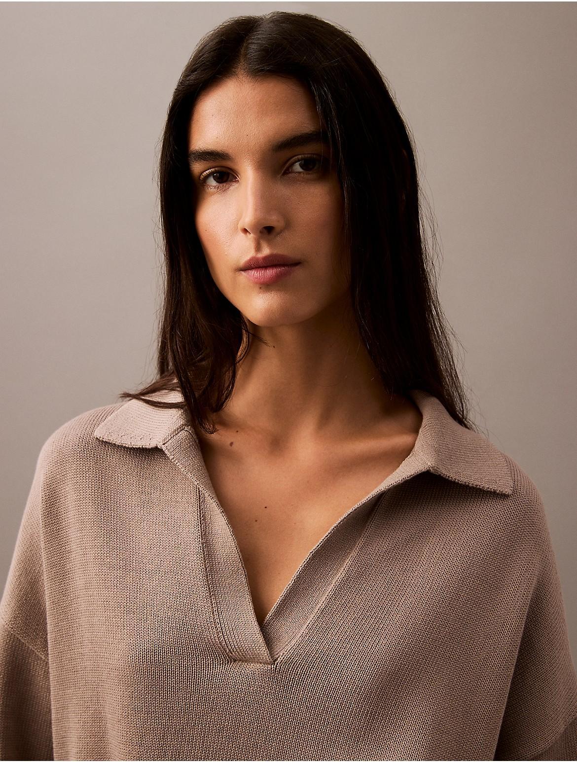 Calvin Klein Women's Smooth Cotton Polo Sweater - Black - M Product Image