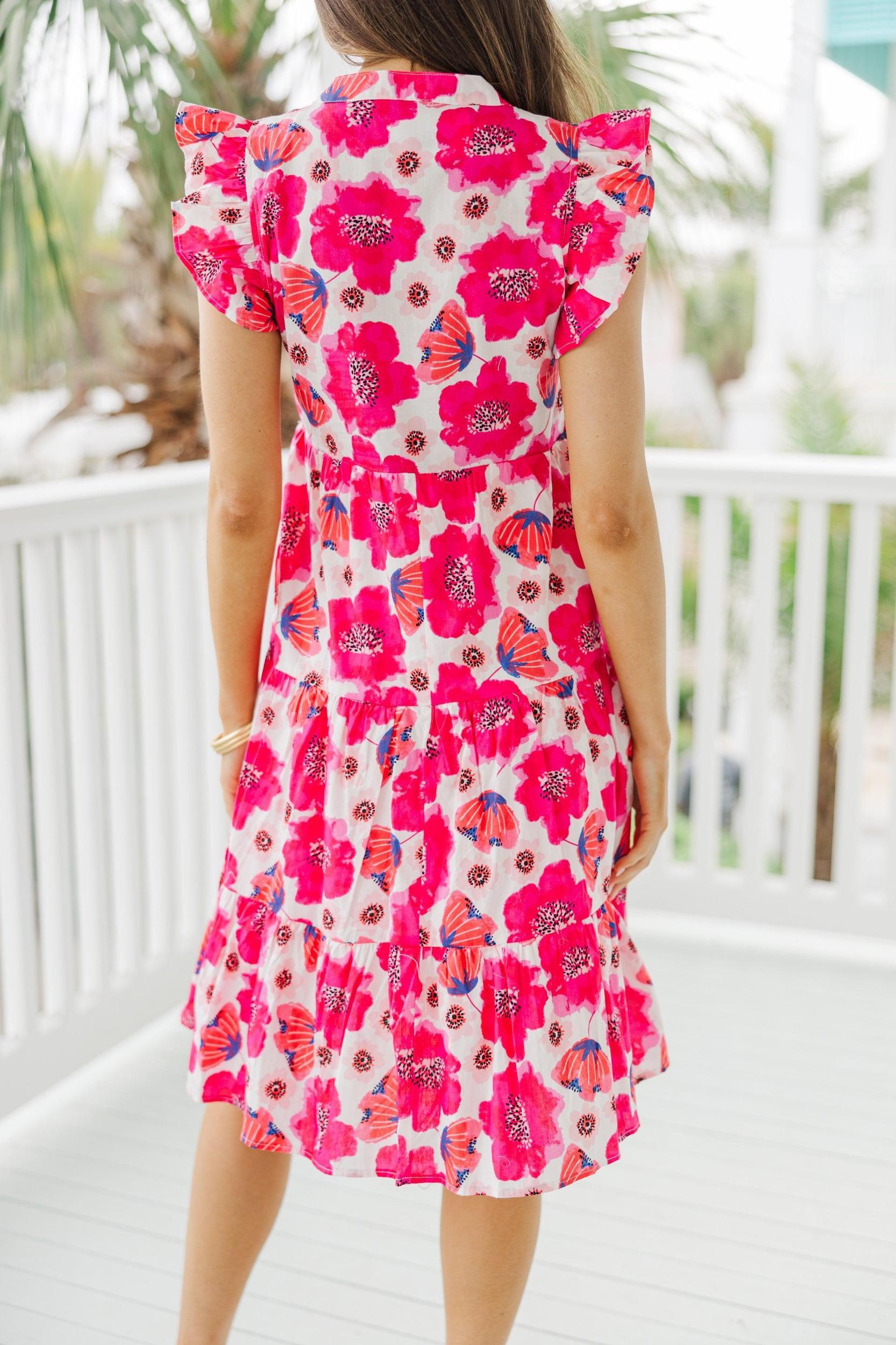 Make It Your Own Pink and White Floral Tiered Dress Female Product Image