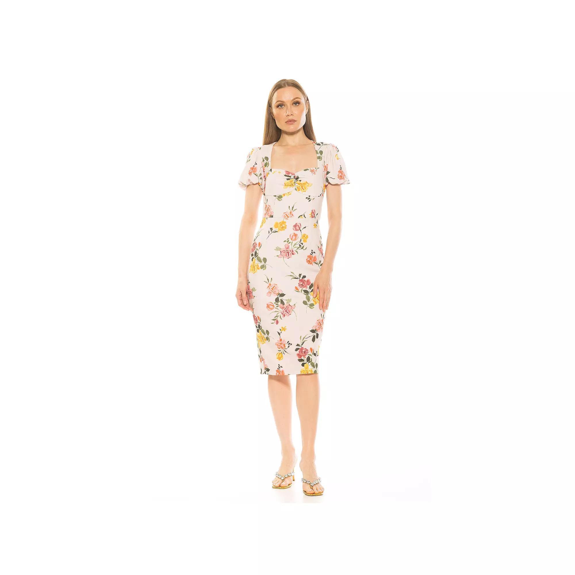 Women's ALEXIA ADMOR Micaela Puff Sleeve Sweetheart Sheath Dress, Size: Large, Beige Floral Product Image