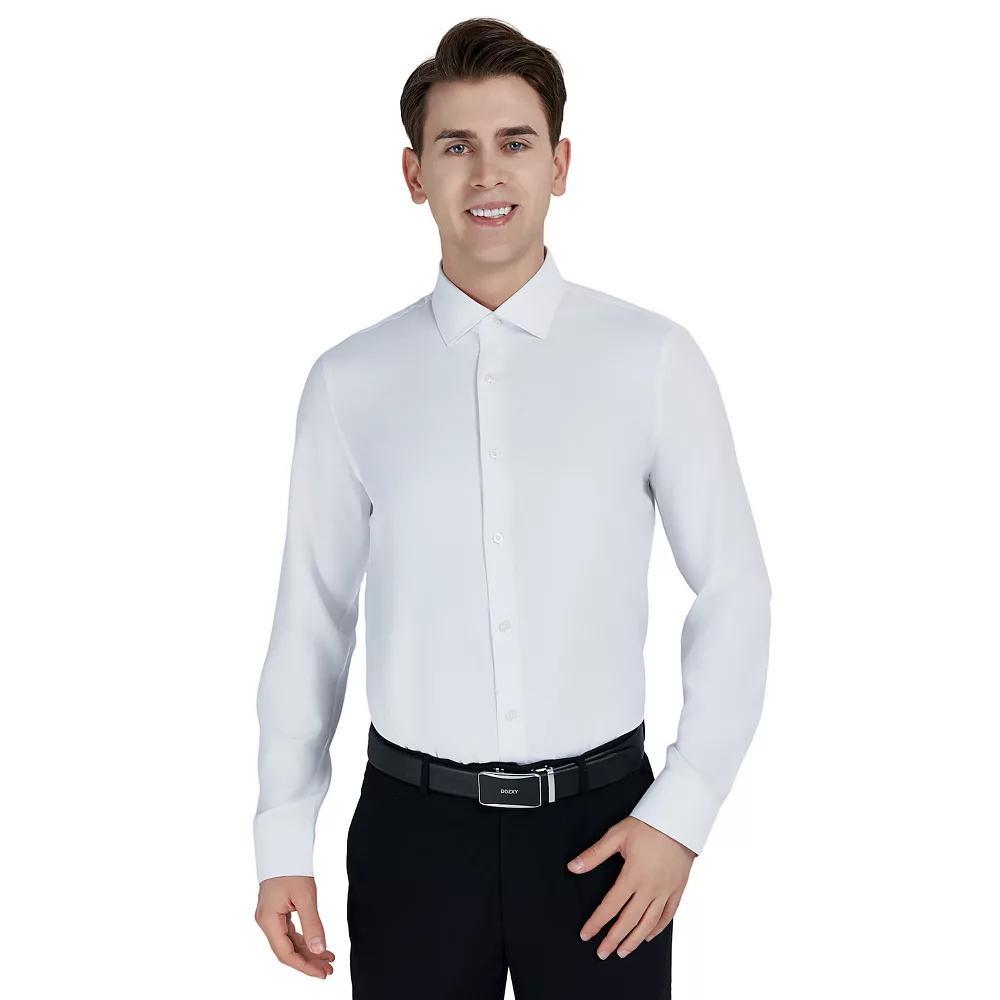 Men's Bespoke Slim-Fit Textured Easy Care Dress Shirt, Size: Small 32-33, Blue Product Image