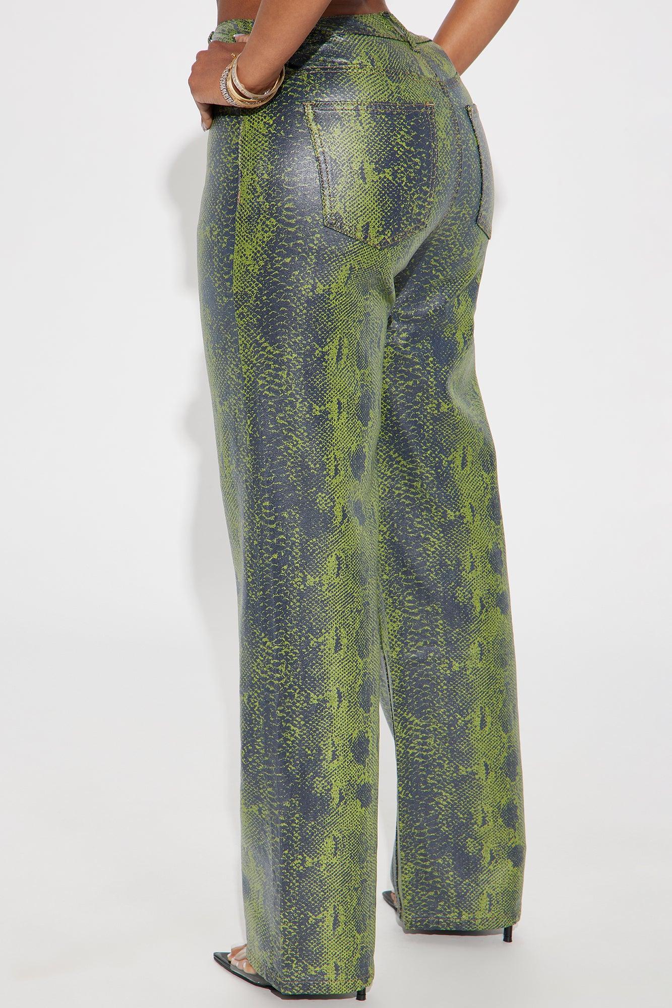 Hiss Favorite Coated Snake Print Jeans - Green Product Image