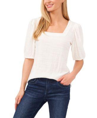 CeCe Square Neck Short Puff Elbow Sleeve Blouse Product Image
