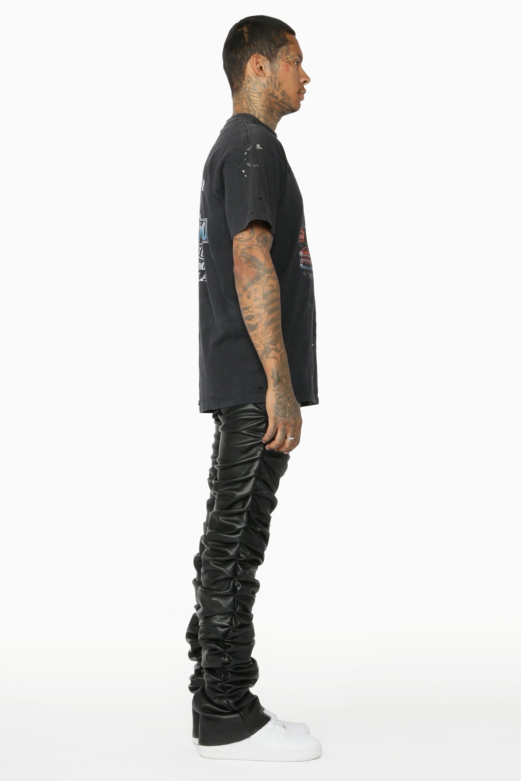 Huck Black Faux Leather Stacked Jean Male Product Image