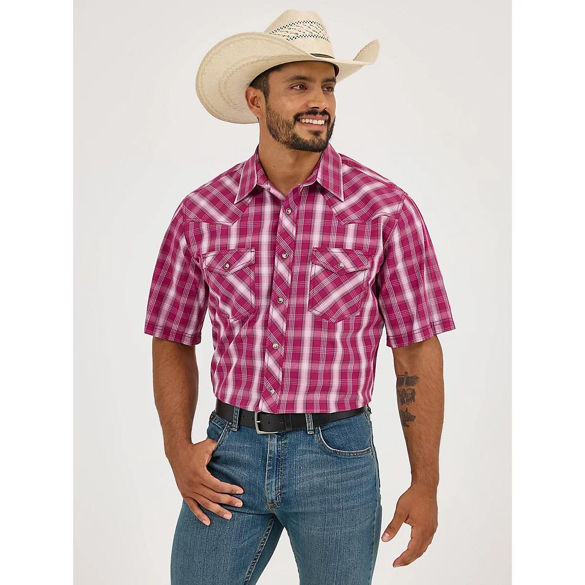 Men's 20X® Competition Advanced Comfort Short Sleeve Western Snap Shirt in Sky Plaid Product Image