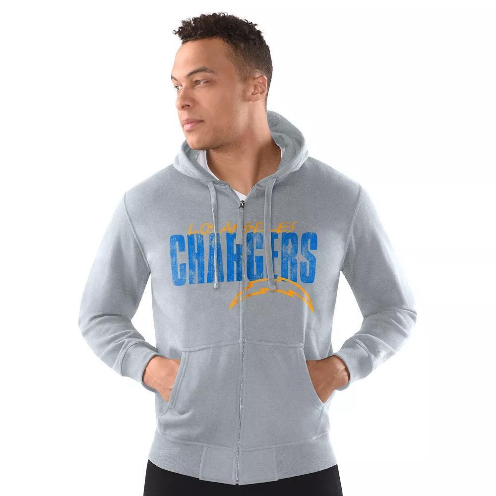 Men's Starter Heather Gray Los Angeles Chargers Distressed Classic Full-Zip Hoodie, Size: Medium, Grey Product Image