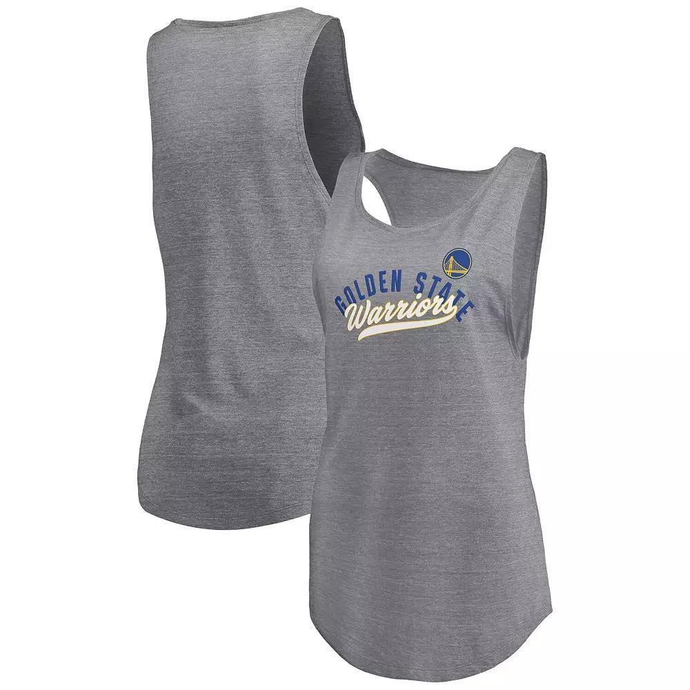 Women's Fanatics Heathered Gray Golden State Warriors Quality Time Open Scoop Neck Tri-Blend Tank Top, Size: Medium, Grey Product Image
