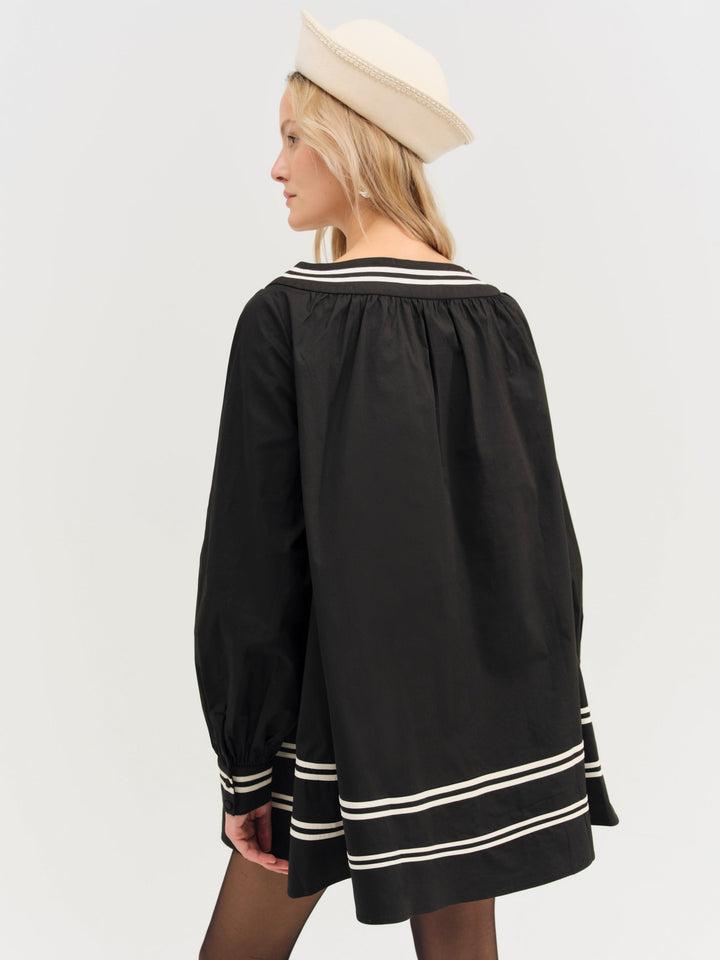 Helena Poplin Long Sleeve Mini Dress — Black Product Image