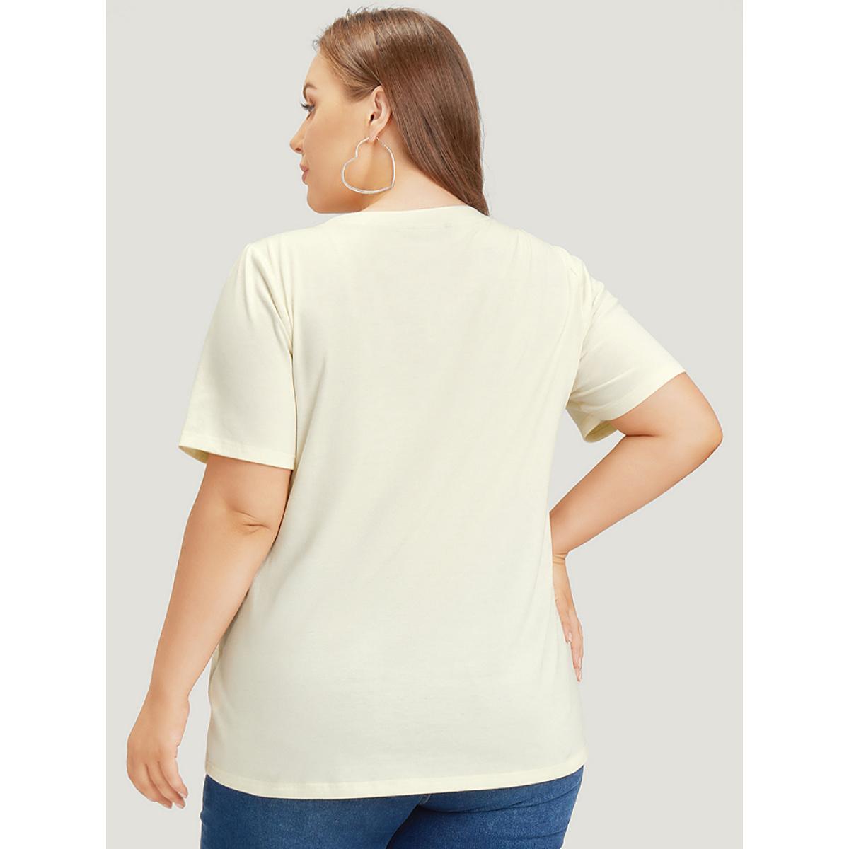 Plus Size Coconut Tree & Car Print Crew Neck T-shirt Beige Women Casual Tropical Dailywear T-shirts BloomChic 22-24/3X Product Image