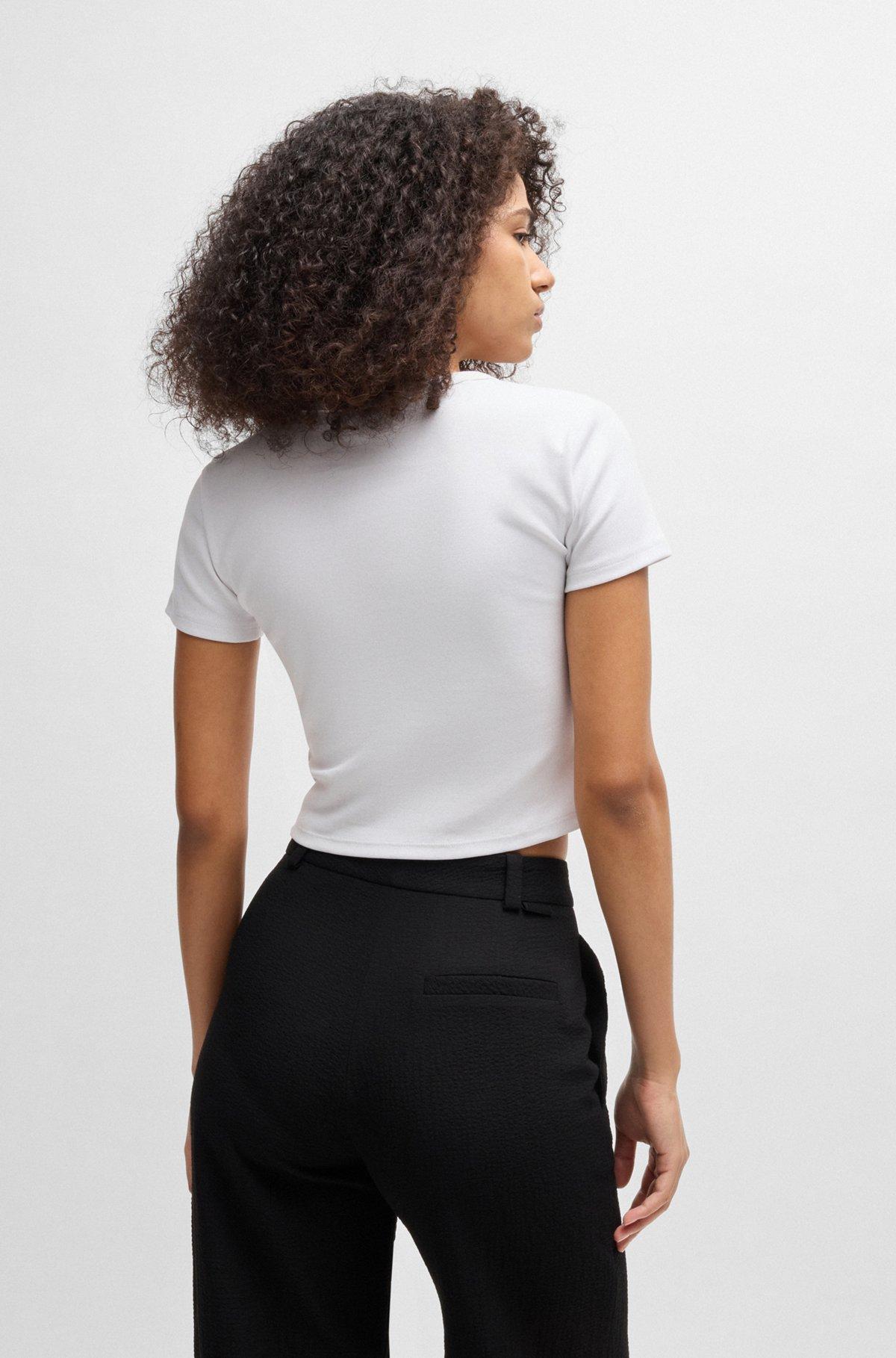Cropped slim-fit T-shirt with stacked logo Product Image