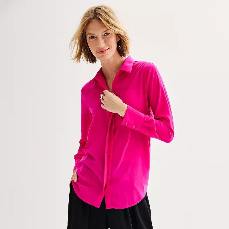 Women's Nine West Drapey Button Down Shirt, Size: Medium, Maddie Purple Product Image