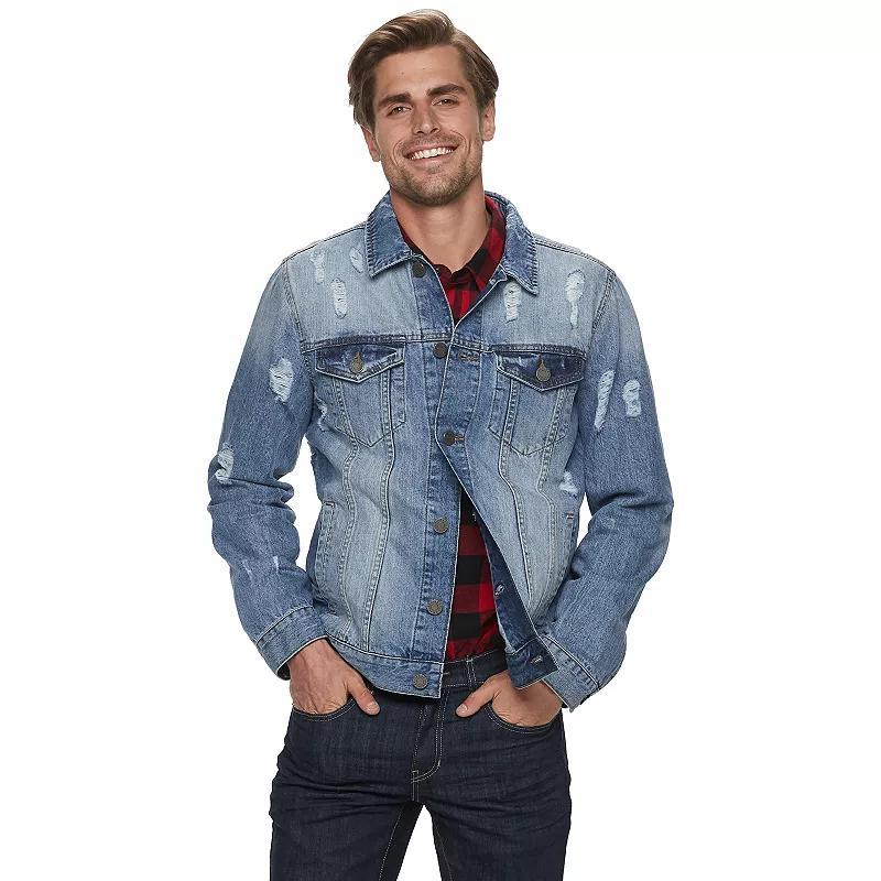 Men's Xray Washed Ripped Denim Jacket, Size: XL, White Product Image