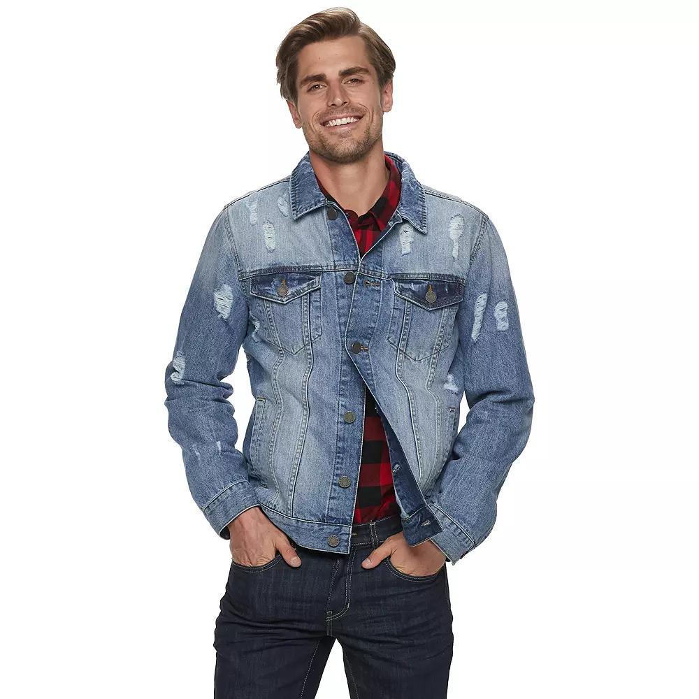 Men's Xray Washed Ripped Denim Jacket, Size: XL, White Product Image