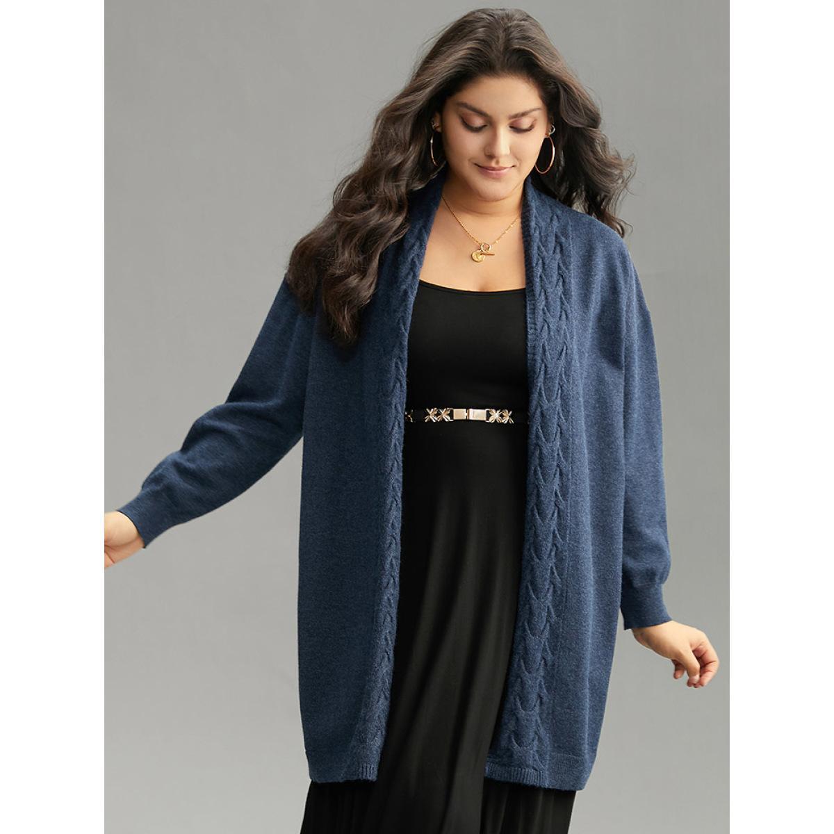 Plus Size Supersoft Essentials Solid Cable Knit Cardigan Midnight Women Casual Loose Long Sleeve Dailywear Cardigans BloomChic 26/4X Product Image