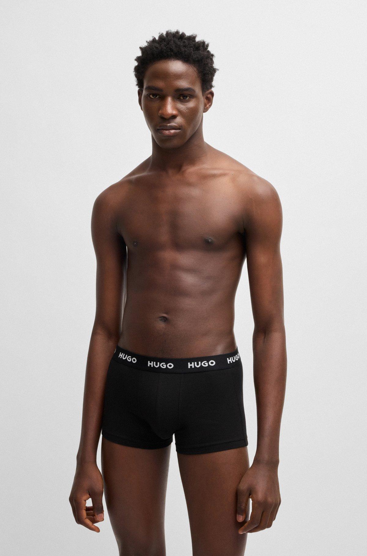 HUGO - Three-pack of stretch-cotton trunks with logo waistbands - Black Product Image