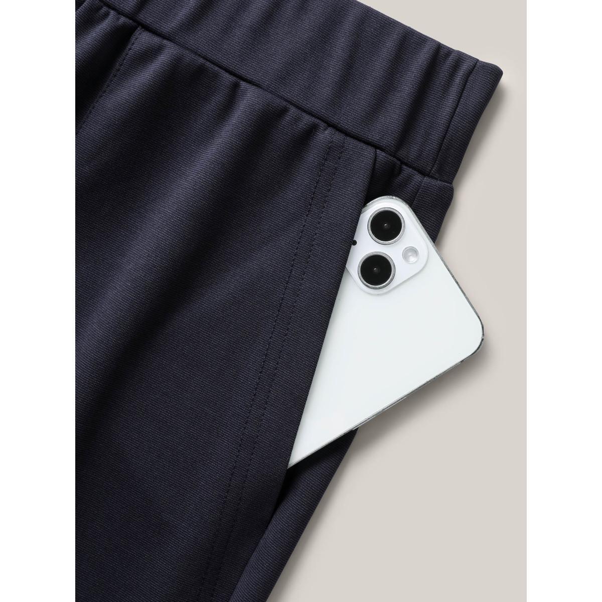 Plus Size Button Front Wide-Leg Pants Women Indigo At the Office Wide Leg Mid Rise Work Pants BloomChic 18-20/2X Product Image