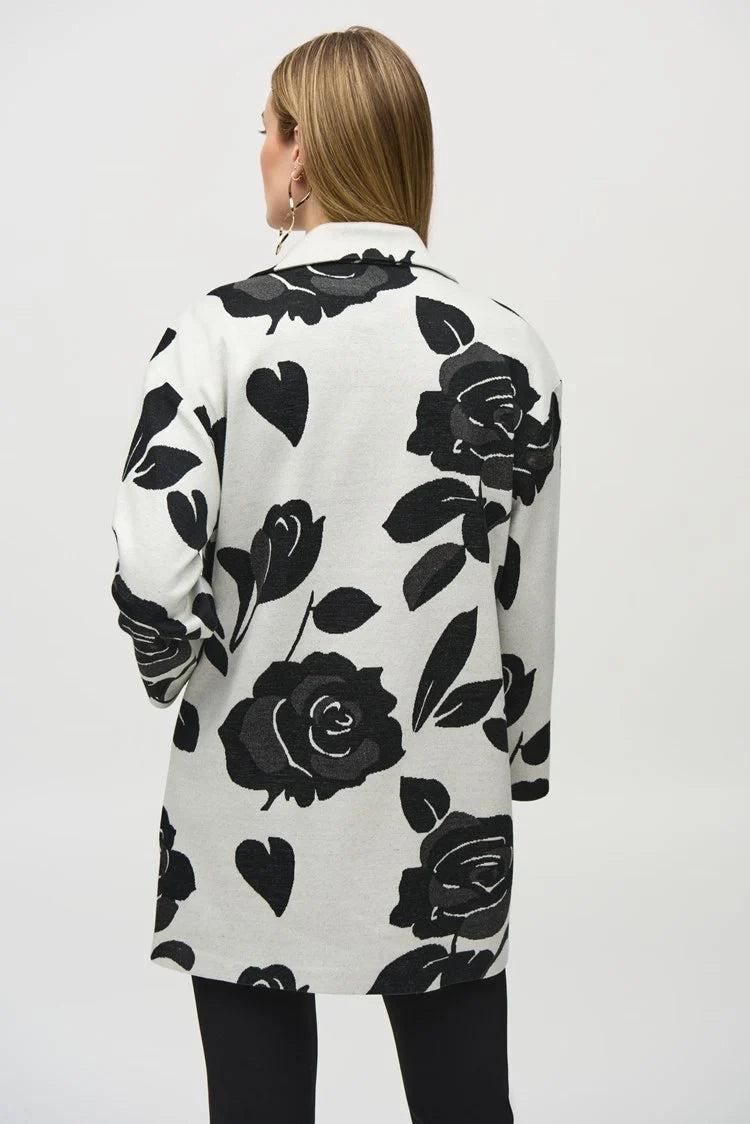 Jacquard Sweater Floral Straight Coat Product Image