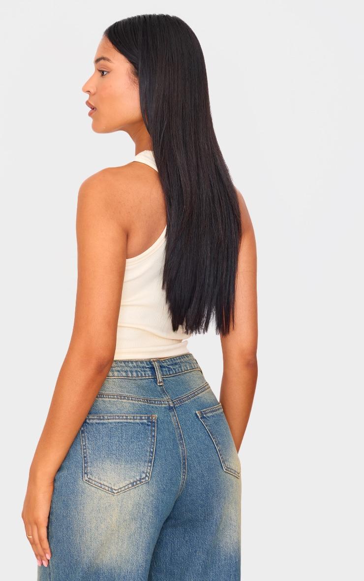 Tall Butter Cream Ribbed Racer Neck Top Product Image