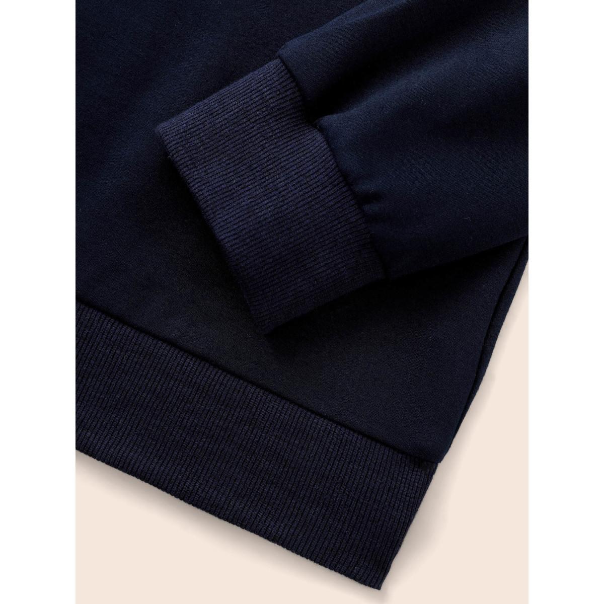 Plus Size Solid Peter Pan Collar Patchwork Sweatshirt Women Indigo Casual Patchwork Peter Pan collar Everyday Sweatshirts BloomChic 10/M Product Image
