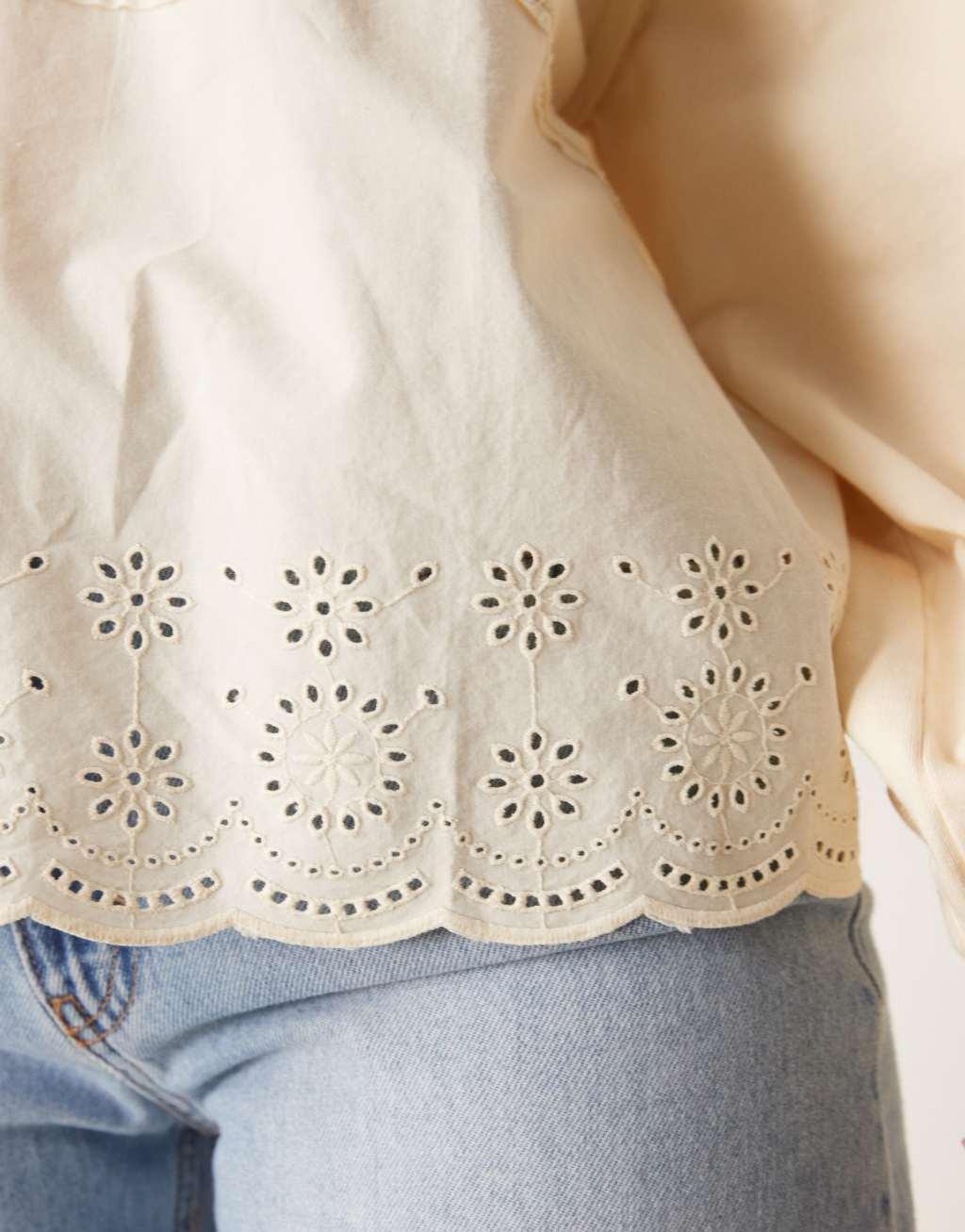ASOS DESIGN oversized hoodie with embroidery detail in washed cream Product Image
