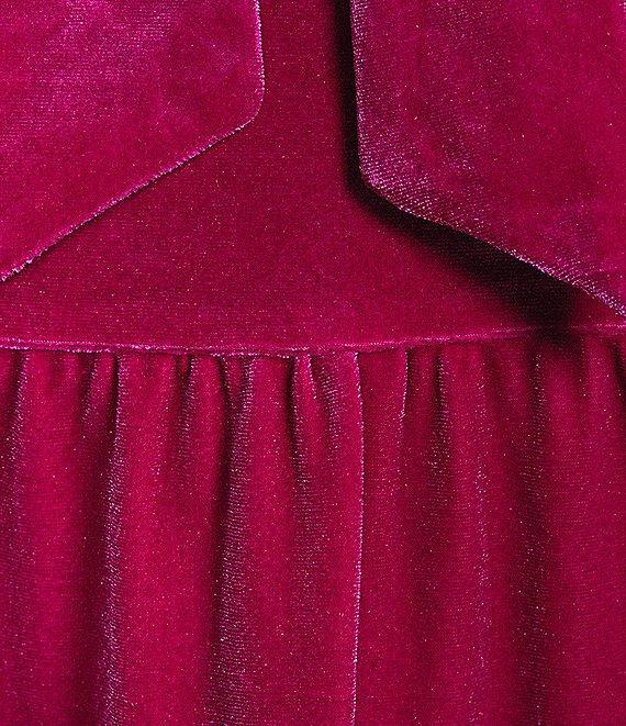 Skies Are Blue Velvet Tiered Halter Neck Sleeveless Front Bow Mini Dress Product Image