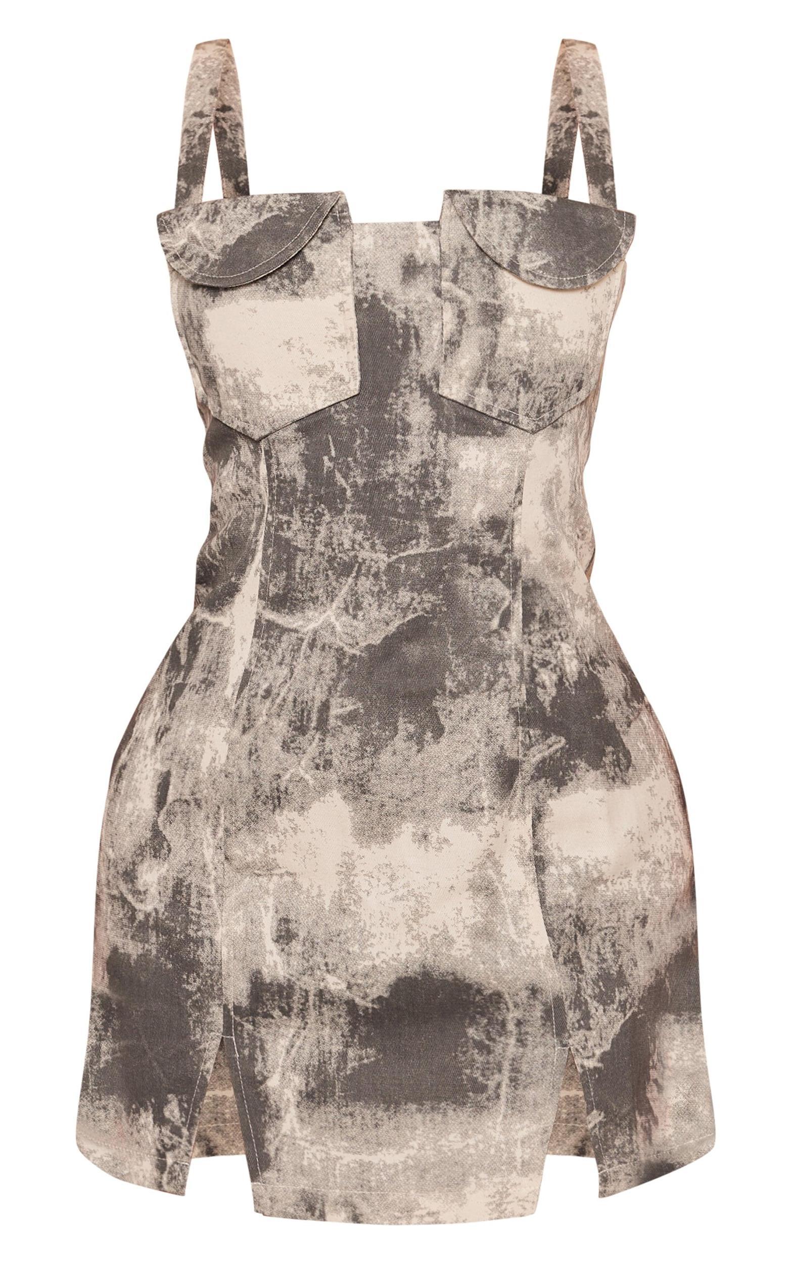 Grey Printed Woven Pocket Detail Shift Dress Product Image