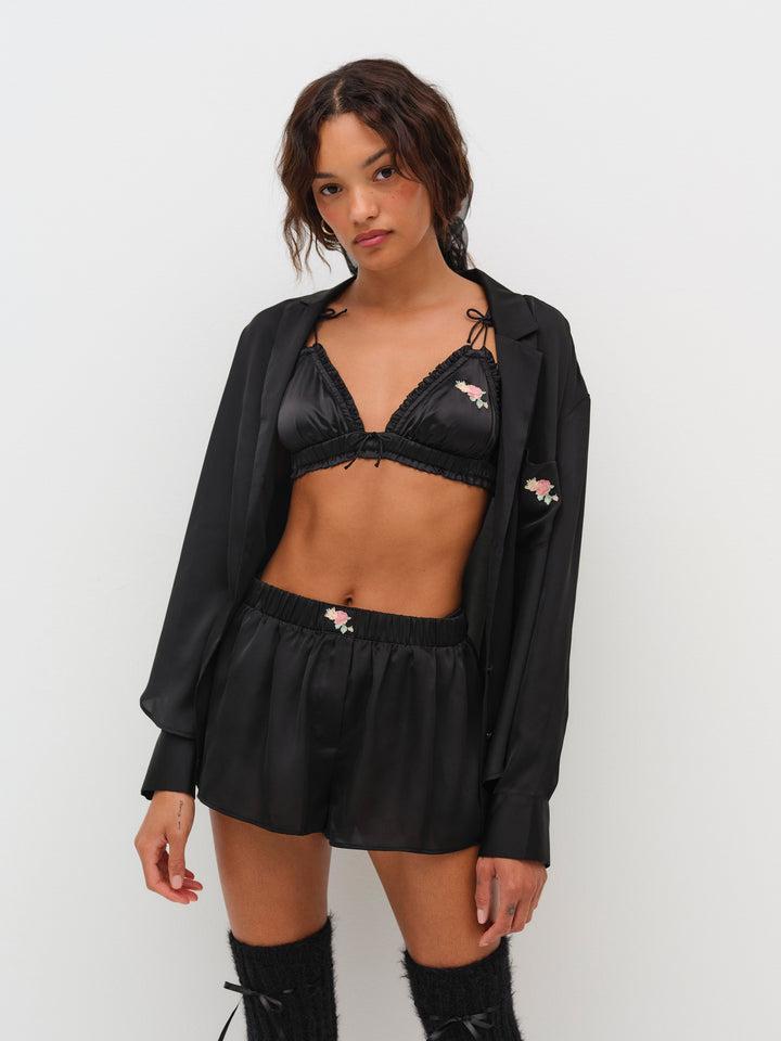 Everyday Rosebud PJ Short — Black Product Image