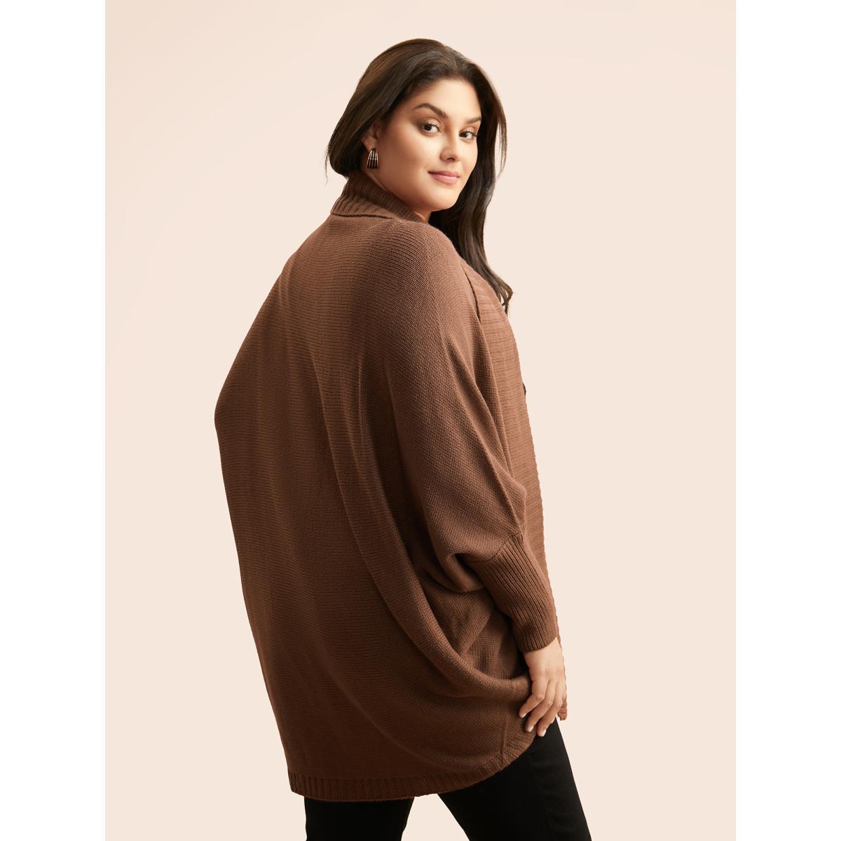 Plus Size Texture Kimono Collar Dolman Sleeve Cardigan Browncoffeecolor Women Casual Loose Long Sleeve Everyday Cardigans BloomChic 30/6X Product Image