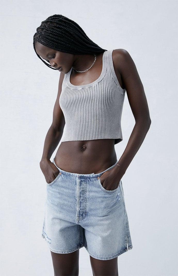 Women's Eco Light Indigo Ripped High Waisted Relaxed Jorts Product Image
