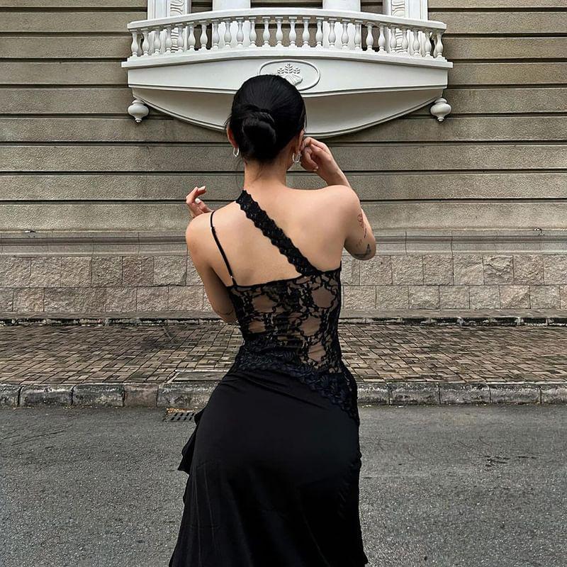Sleeveless Asymmetrical Lace Bodycon Dress Product Image