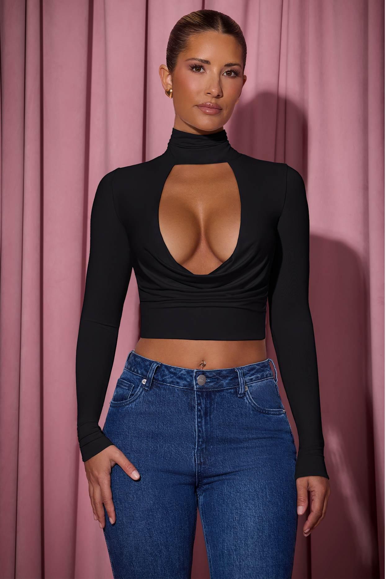Cowl-Neck Tie-Back Top in Black Product Image
