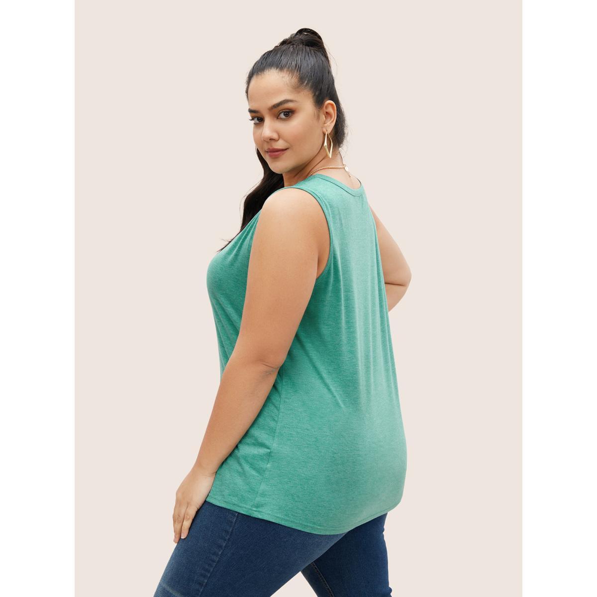 Plus Size Solid V Neck Shirred Tank Top Women Emerald Casual Shirred V-neck Everyday Tank Tops Camis BloomChic 14-16/1X Product Image