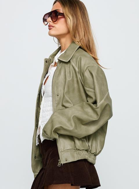 Jaxton Faux Leather Jacket Taupe Product Image