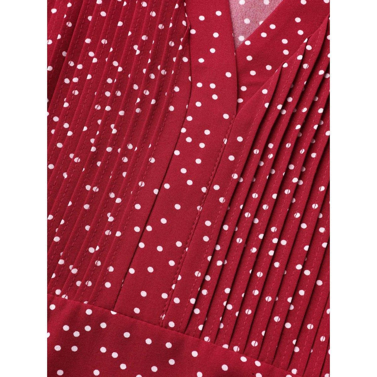 Plus Size Raspberry Polka Dot Print Toothpick Pleat Blouse Women Elegant Short sleeve Notched collar Everyday Blouses BloomChic 10/M Product Image