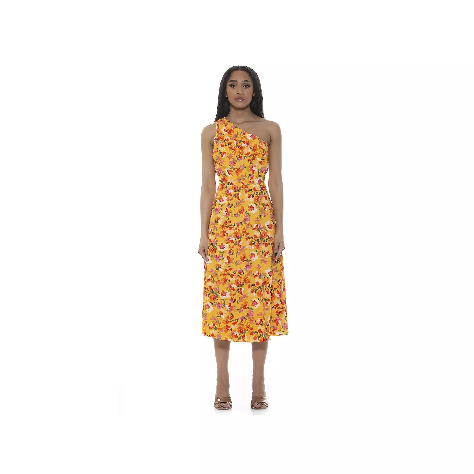 Women's ALEXIA ADMOR Fay One-Shoulder Midi Fit & Flare Dress, Size: 6, Turquoise Product Image