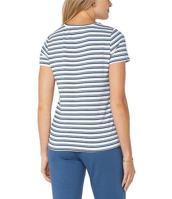 Liverpool Los Angeles Stripe Knit Crew Neck Short Sleeve Slim Fit Tee Shirt Product Image