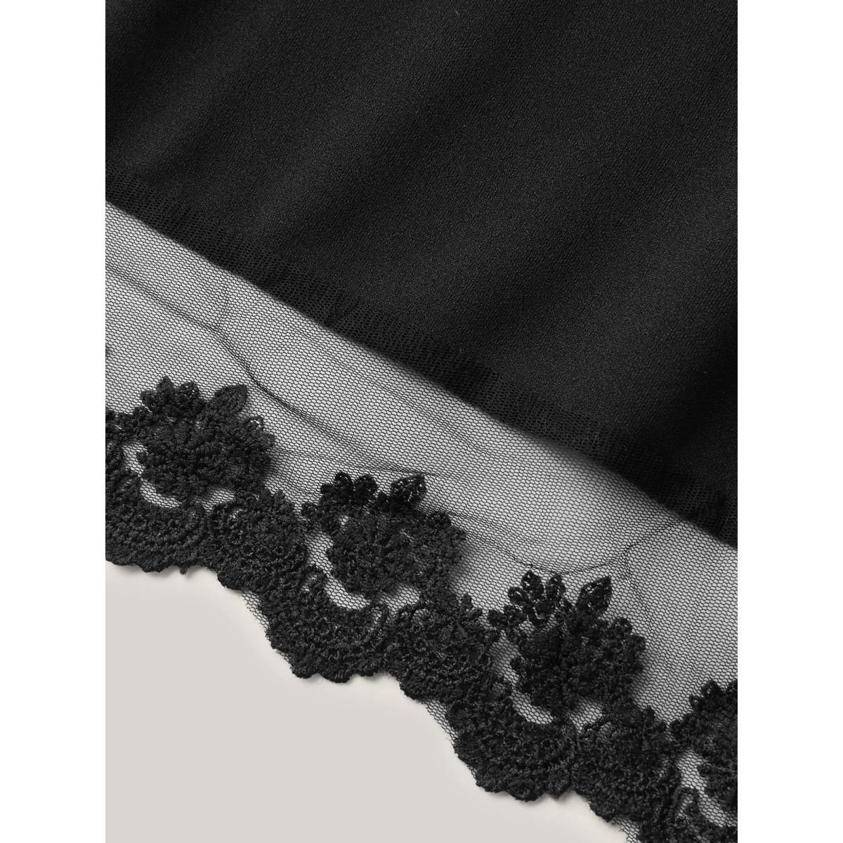 Plus Size Plain Pleated Lace Hem Midi Skirt Women Black Formal See through Bodycon Low stretch Slanted pocket Party Skirts BloomChic 14-16/1X Product Image