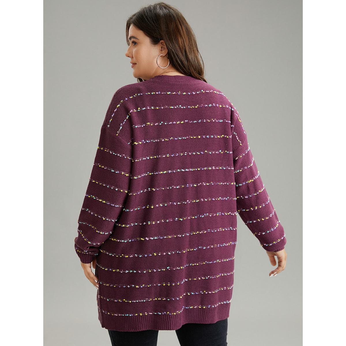 Plus Size Heather Rainbow Striped Open Front Cardigan Burgundy Women Casual Loose Long Sleeve Everyday Cardigans BloomChic 28/5X Product Image