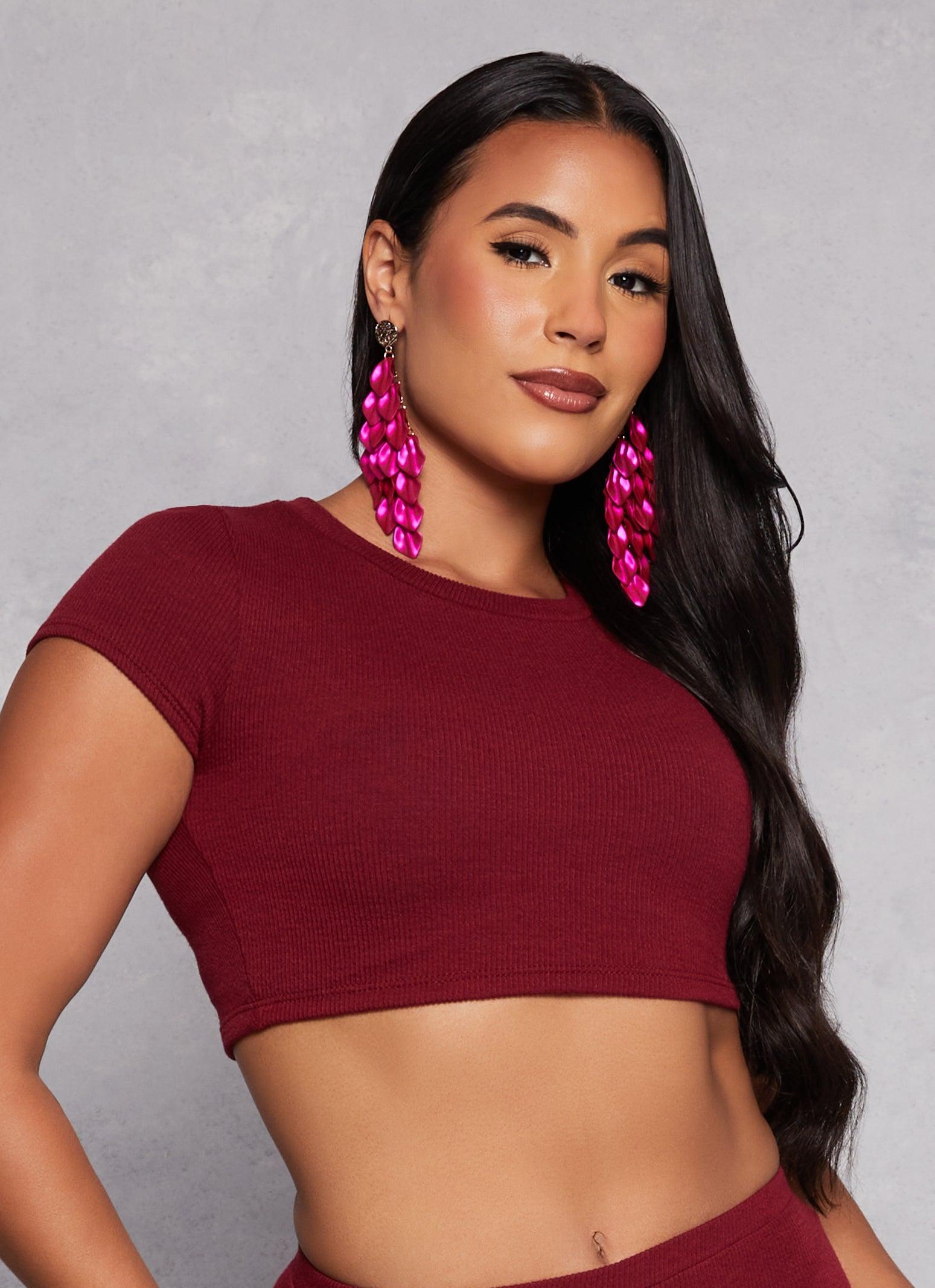 Womens Ribbed Knit Cropped Tee Product Image