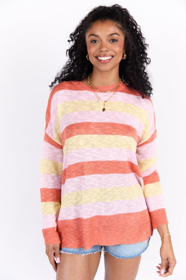 Sunset Chaser Yellow Multi Striped Lightweight Sweater FINAL SALE Product Image