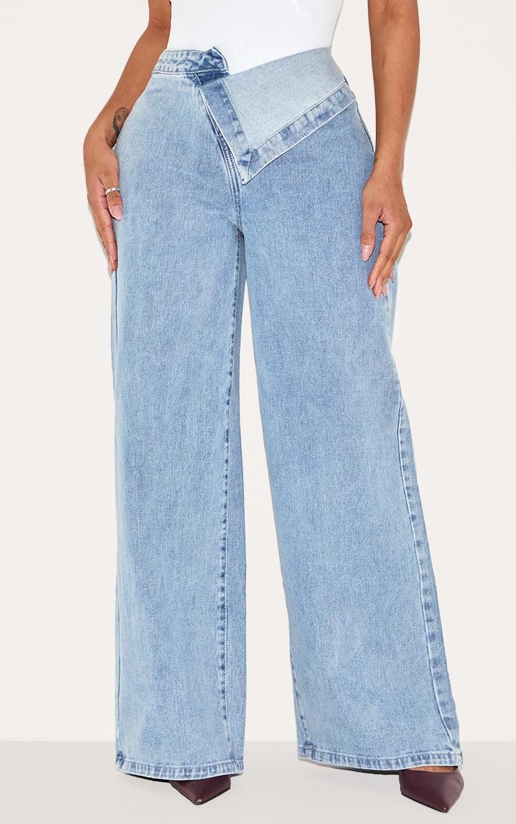 Shape Light Blue Wash Foldover Waist Wide Leg Jeans Product Image