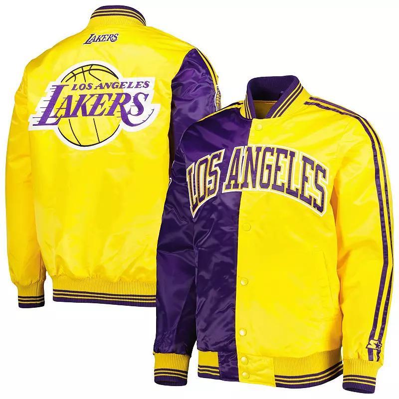 Men's Starter Purple/Gold Los Angeles Lakers Fast Break Satin Full-Snap Jacket, Size: Large Product Image