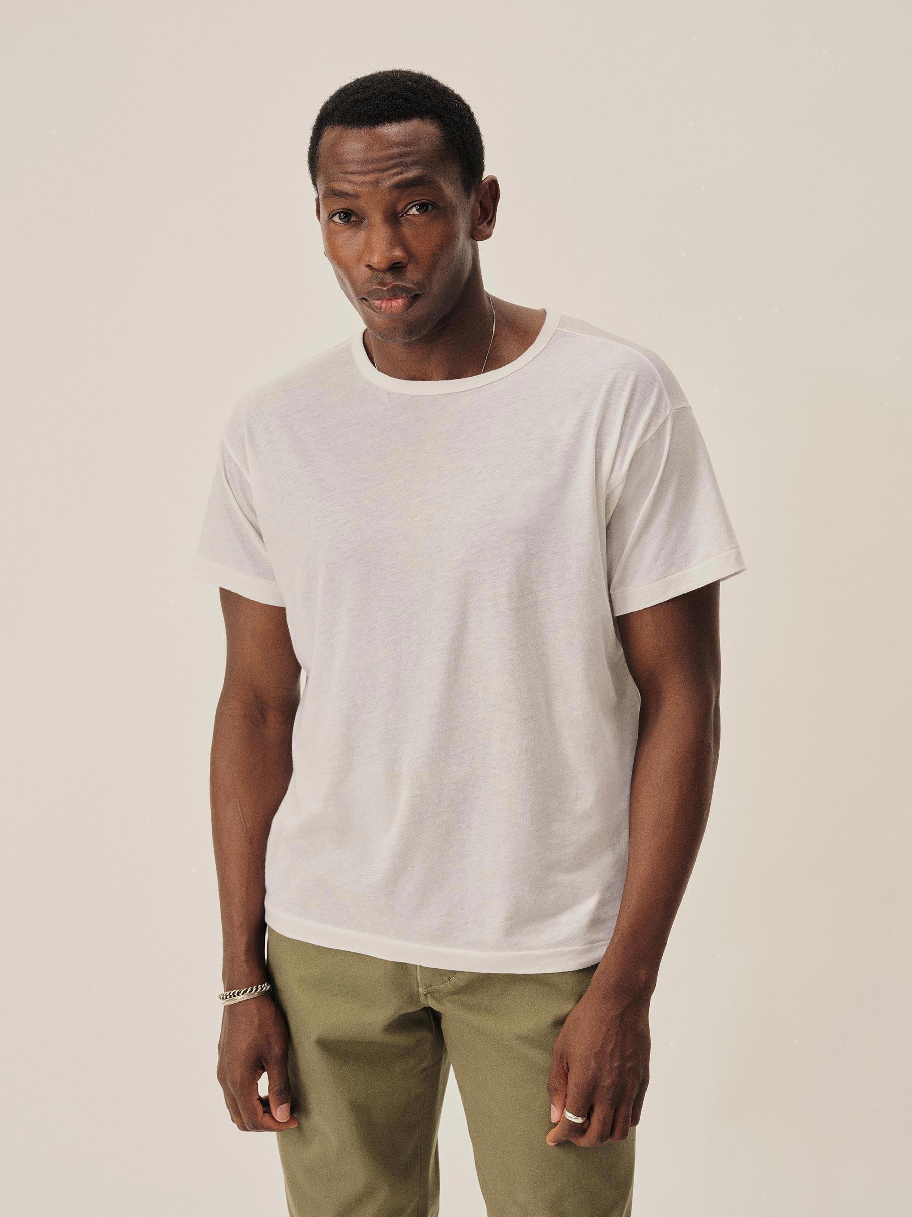 White Japanese De-Luxe Cotton Linen Knit Tee Product Image